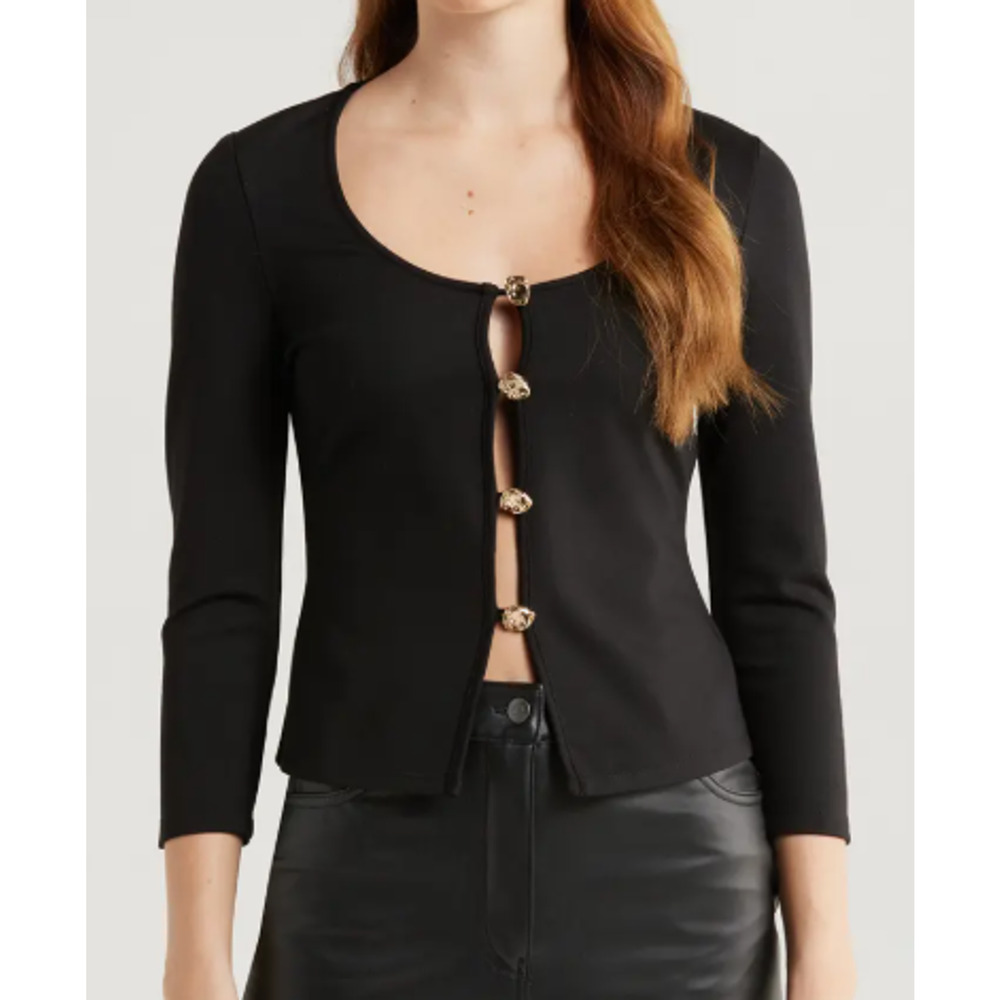 New Reformation Owen Knit Top, Black, Size XS